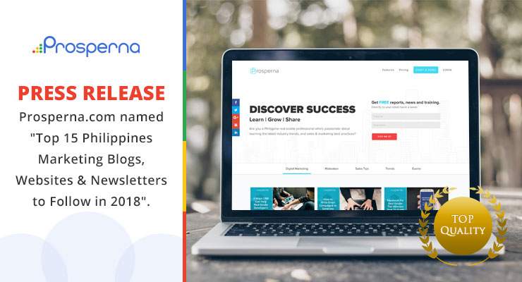 Prosperna Marketing Site | Press Release: Prosperna.com Named "Top 15 Philippines Marketing Blogs, Websites & Newsletters to Follow in 2018"