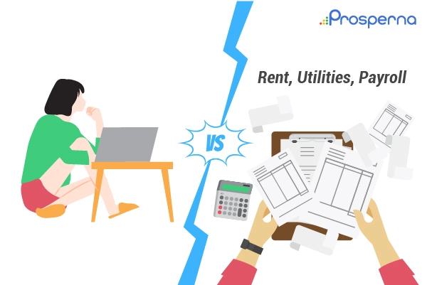 vector image showing a female on the left vs rent and utilities on the right