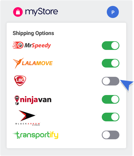 mystore app shipping options interface