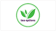 tea options' company logo with tea leaves in the middle
