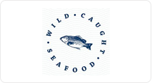 wild caught seafood company logo with a fish in the middle