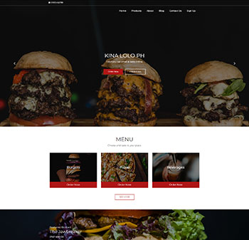 homepage of a burget shop showing 3 burgers
