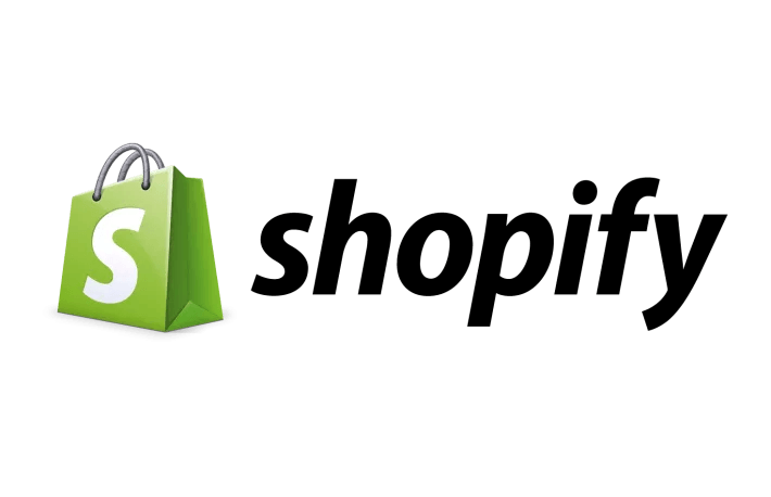 shopify logo. on the left side, a green shopping bag with the letter S