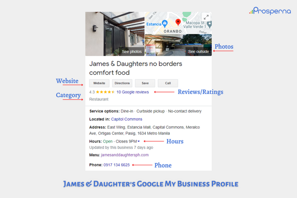 James & Daughter's Google My Business profile