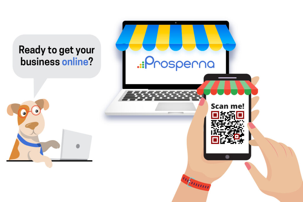 Prosperna eCommerce on a laptop and a cellphone with QR code 