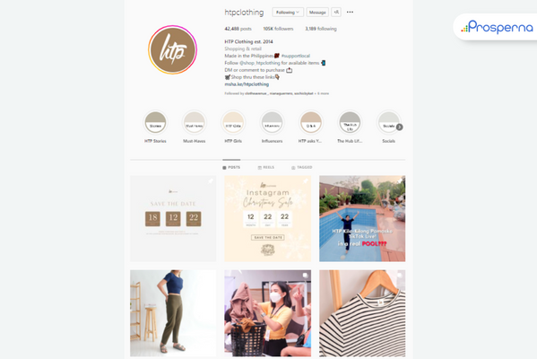 instagram for business: HTP clothing's instagram page