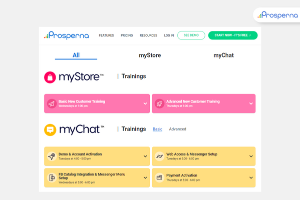 examples of lead generation: Prosperna offers trainings and webinars to help businesses