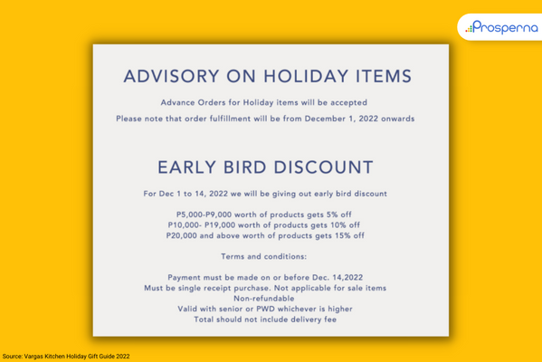 cart abandonment: advisory on holiday items and early bird discount